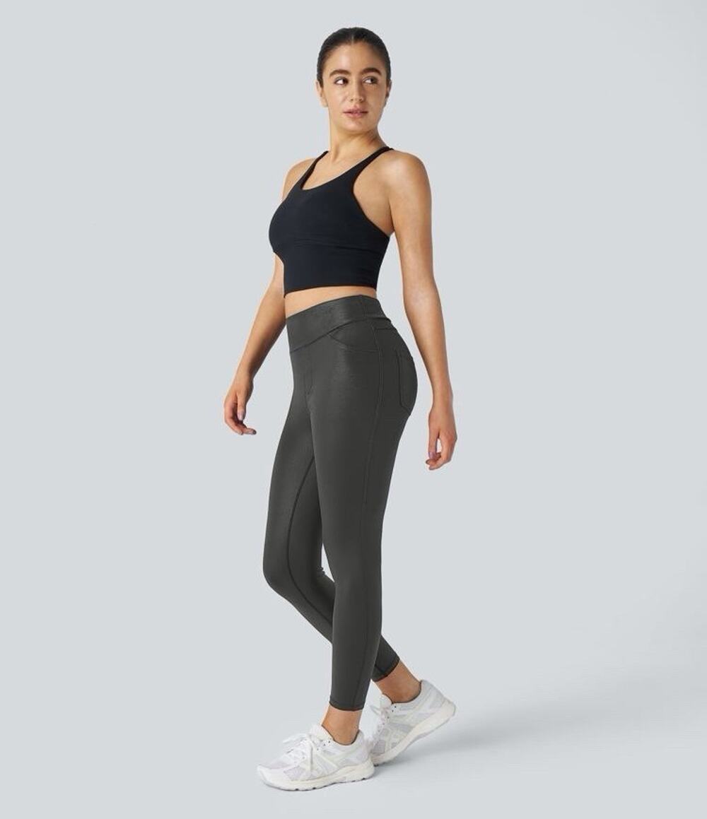 SoftlyZero™ Faux Leather High Waisted Pocket Work Leggings L